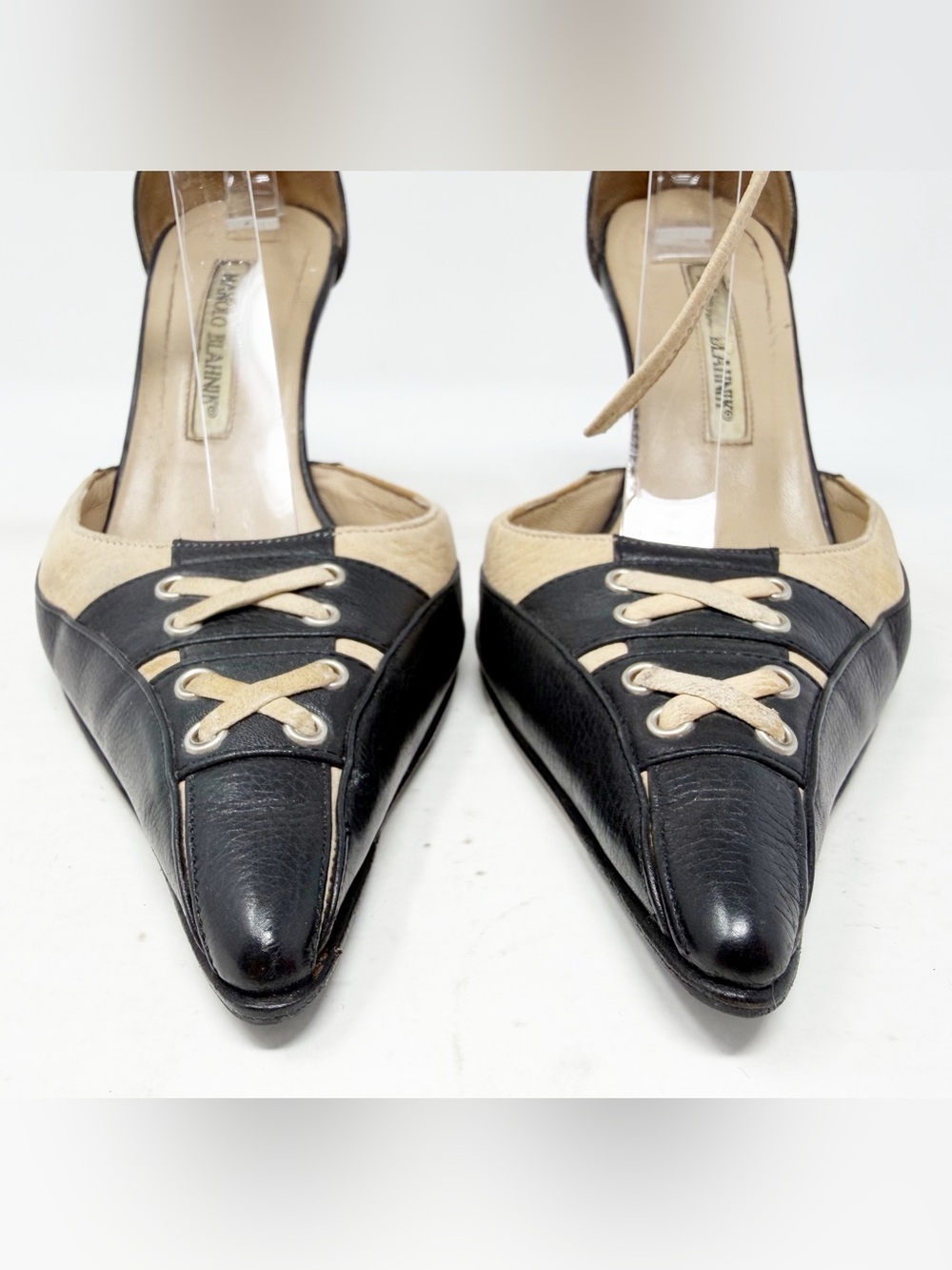 Manolo Blahnik Vintage Lace Up Pointed Toe Heels Womens Size EU 36.5 - Picture 3 of 12